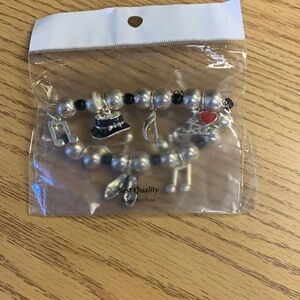 Silver and Black Beaded Bracelet with Elegant Design Jazz Music Theme Sealed